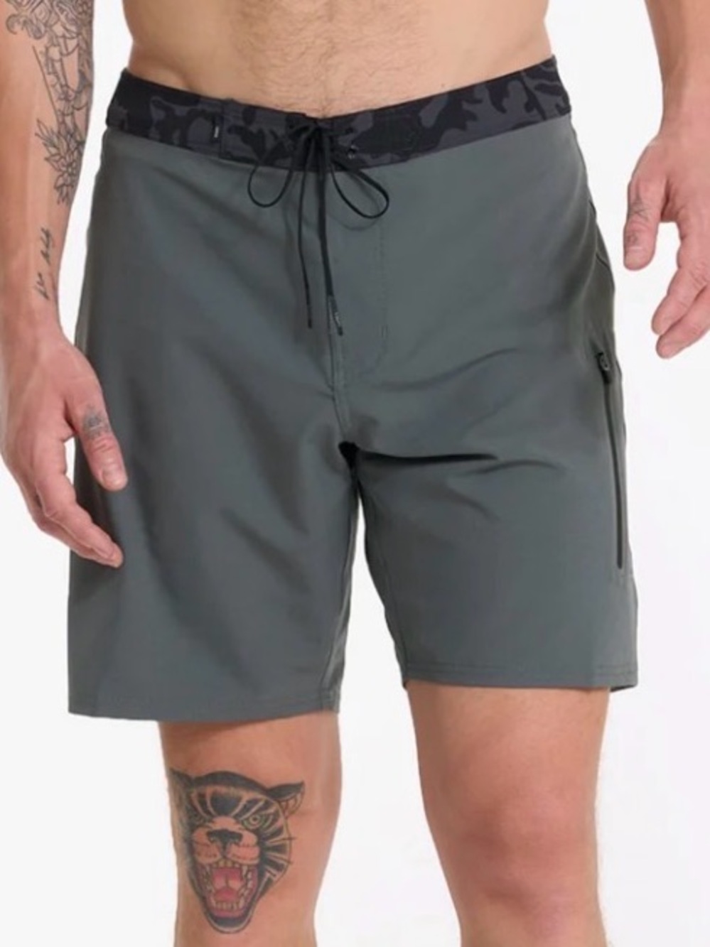 Vuori Men's Gray Board Shorts with Black Camouflage Waistband